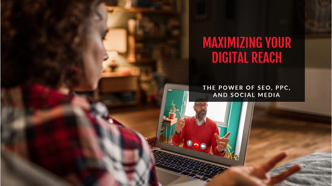 Person attending an online marketing session on a laptop, showcasing SEO, PPC & Social Media Marketing Solutions for improving digital reach and engagement